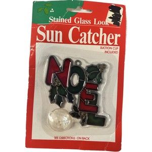 New Vintage K-Mart Christmas "NOEL" Stained Glass Suncatcher Window Ornament 3”